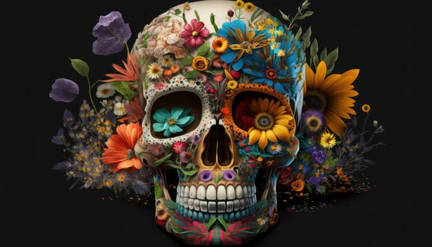 A skull with flowers on it