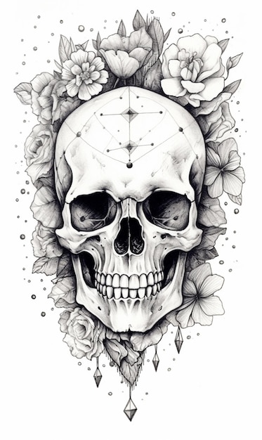 A skull with flowers on it.