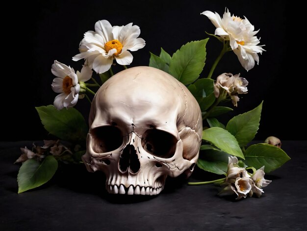 花が付いた頭蓋骨