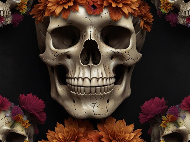 a skull with flowers and a skull on it