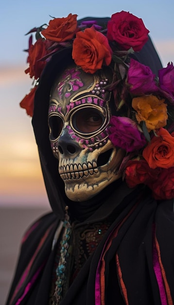 a skull with flowers and a skull on it