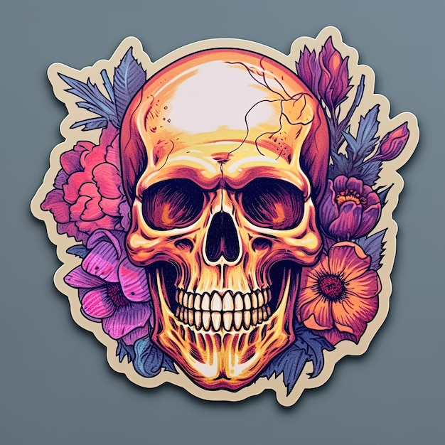 a skull with flowers and a skull on it