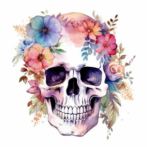 A skull with flowers and a skull