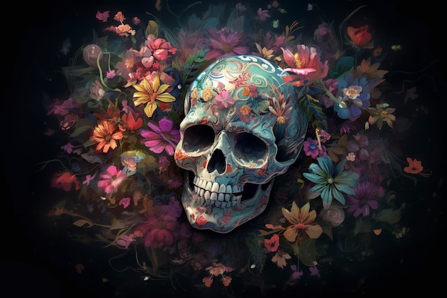 Skull With Flowers