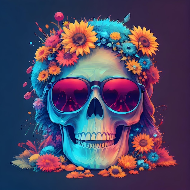 Skull with flowers