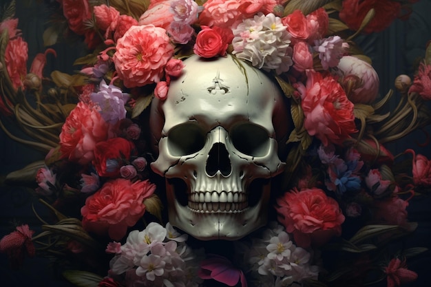 skull with flowersgenerative ai High quality illustration