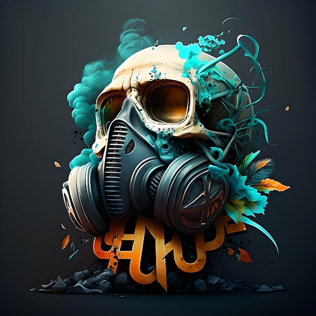 A skull with a gas mask and a gas mask.