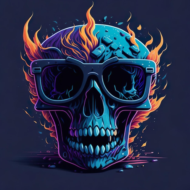 Photo a skull with glasses and a flame on it