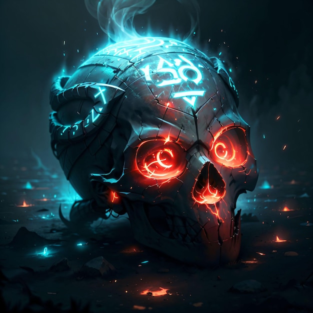 A skull with glowing runes