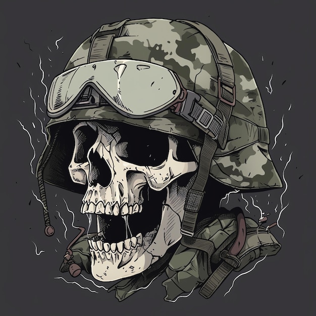 A skull with goggles and a helmet that says " skull " on it.