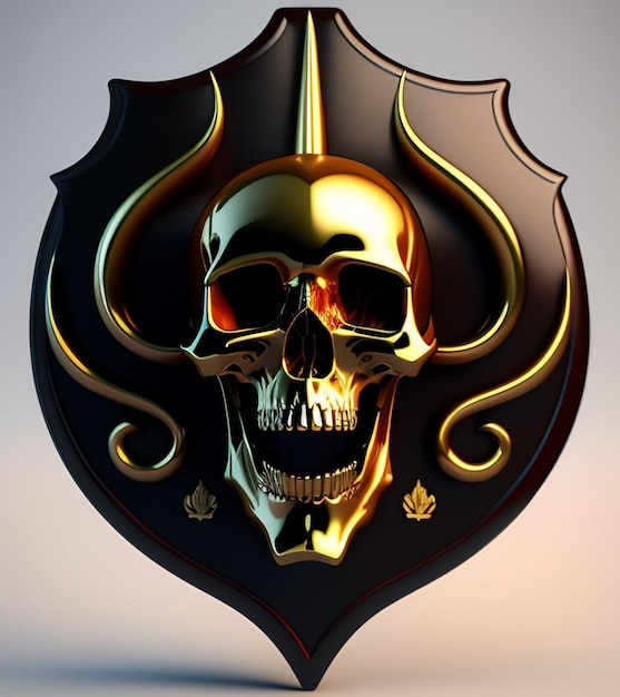 A skull with gold and black on it