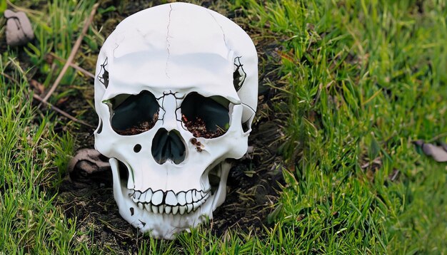 Photo skull with green fields