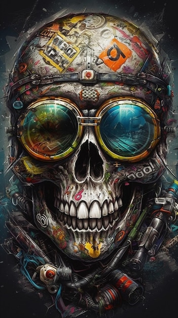 Skull with a gun and glasses