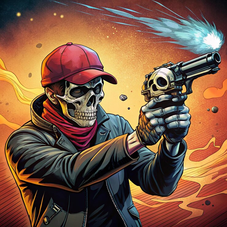 Skull with a gun that says gun