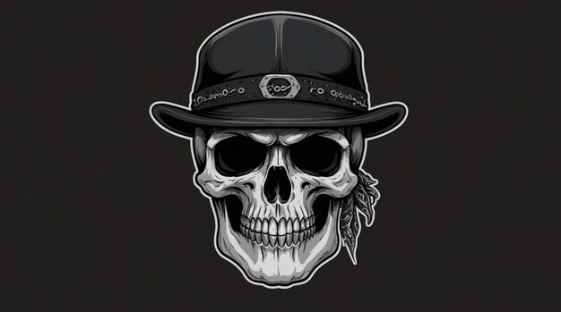 Photo a skull with a hat and a hat with a feather on it