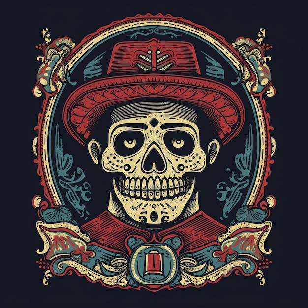 a skull with a hat and a skull on it