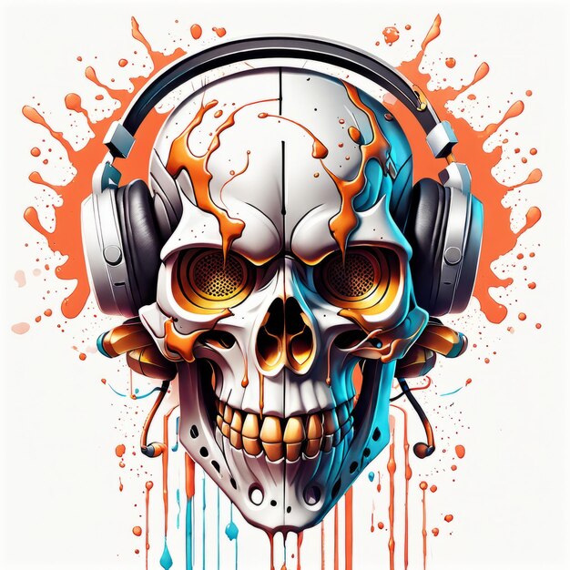 Photo skull with headphone tshirt illustration created with generative ai software