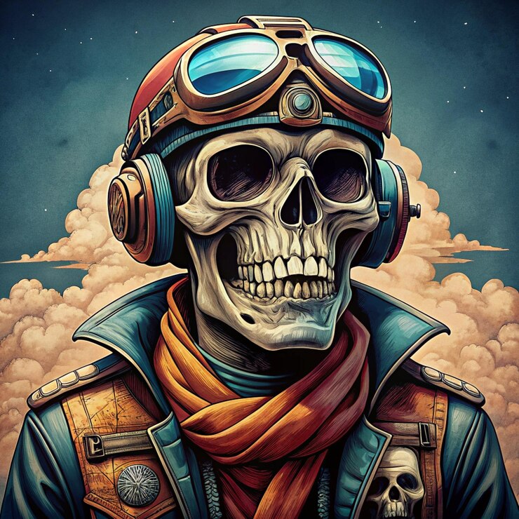 Skull with a helmet and goggles on it is advertising a movie