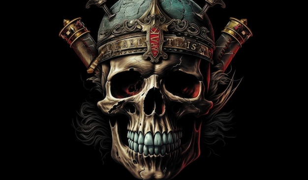 Skull with a helmet and swords on it