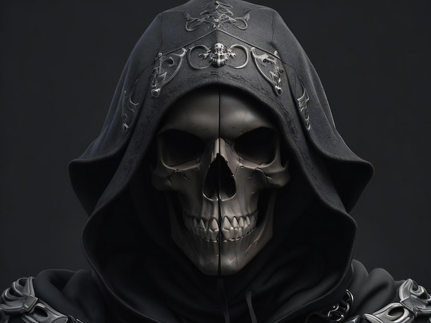 A skull with a hood and a hood ai generated