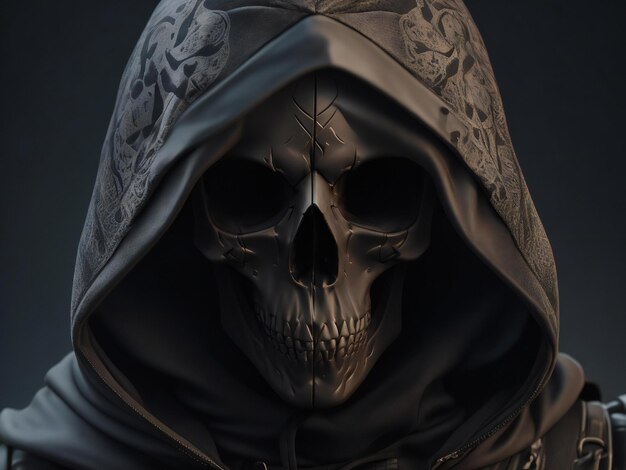 A skull with a hood and a hood ai generated