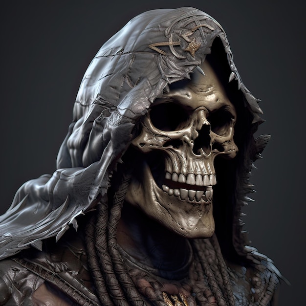 A skull with a hood and hood.