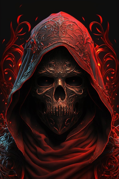 Skull with a hood and a red hood