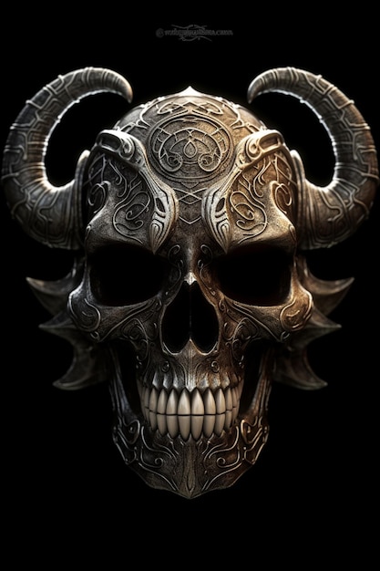 Skull with horns and a black background