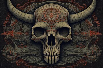 Premium Photo | A skull with horns and a red background