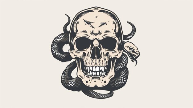 Photo a skull with horns and a snake on it