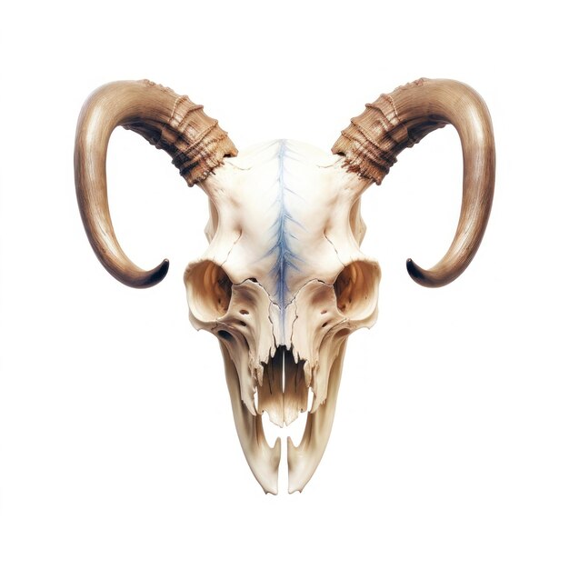 a skull with horns that has a blue line on the top.