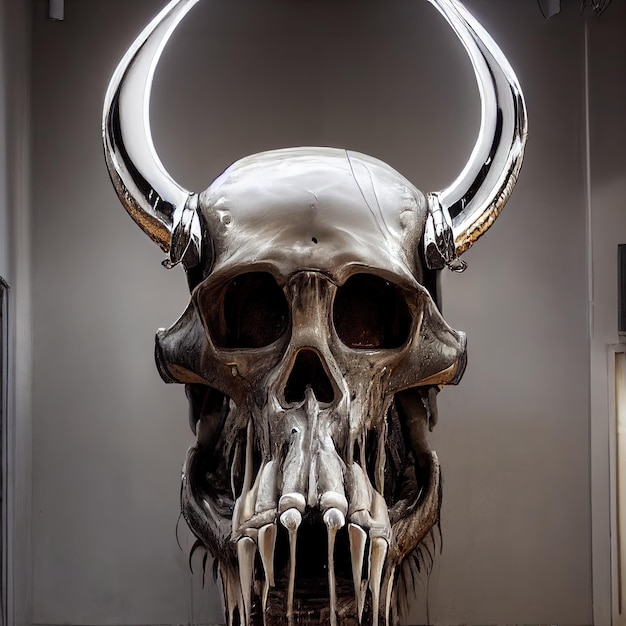 a skull with horns that has the word bull on it