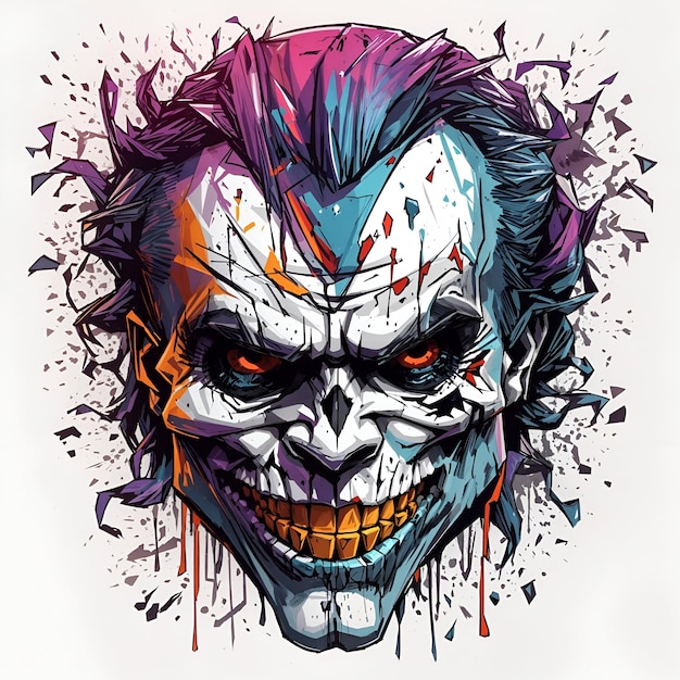 A skull with joker style and colourful style for tshirt design