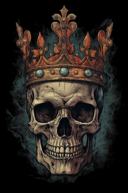 A skull with a kings crown smoky image generative AI