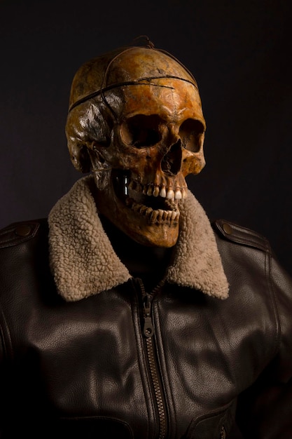 Skull with leather jacket Aviator costume