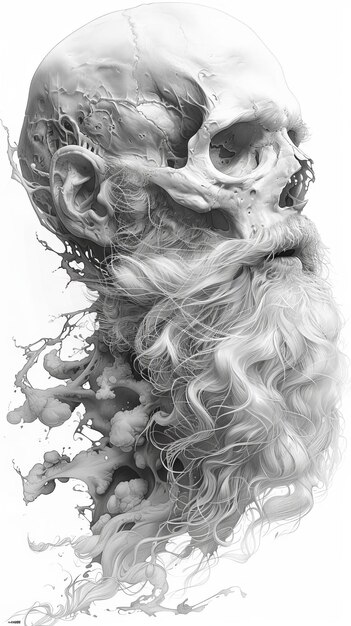 Photo skull with long hair in black and white