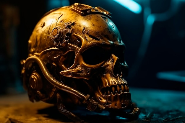 A skull with a mechanical device on it