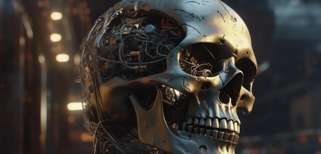 A skull with a metal face and a metal face.