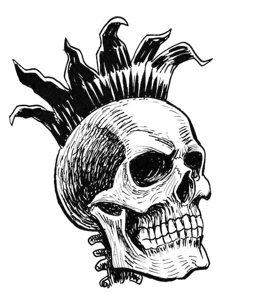 A skull with a mohawk and a mohawk on it.