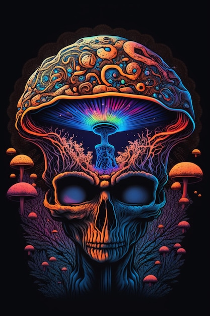 A skull with a mushroom on it