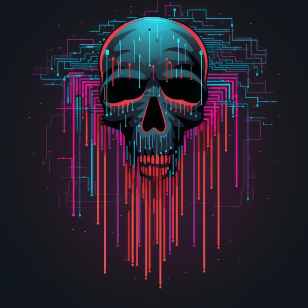 a skull with neon lines on a black background