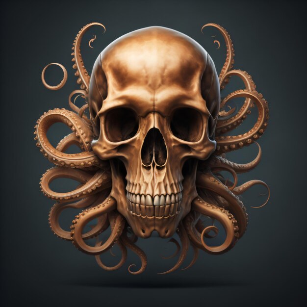 Blue and Gold Skull | Skull and Tentacles Artwork | Armored Skull |  Dystopian Skull | Warrior Skull | Poster