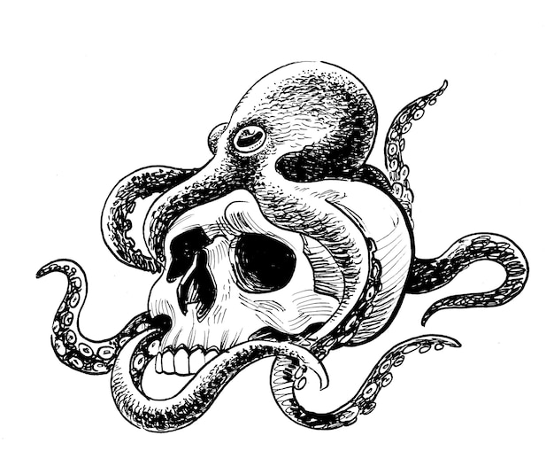 A skull with an octopus on it and the word octopus on the front.