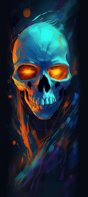 A skull with orange flames on it
