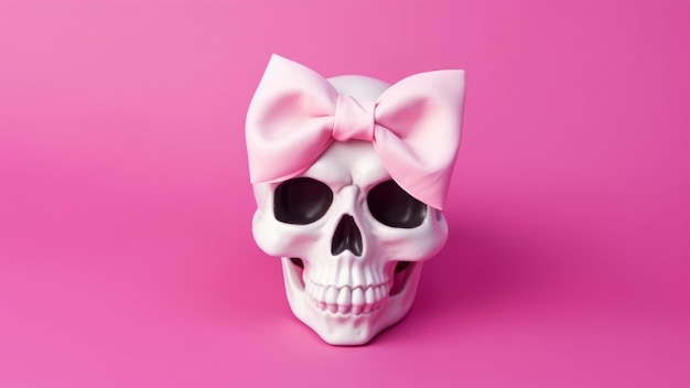 Photo a skull with a pink bow on it