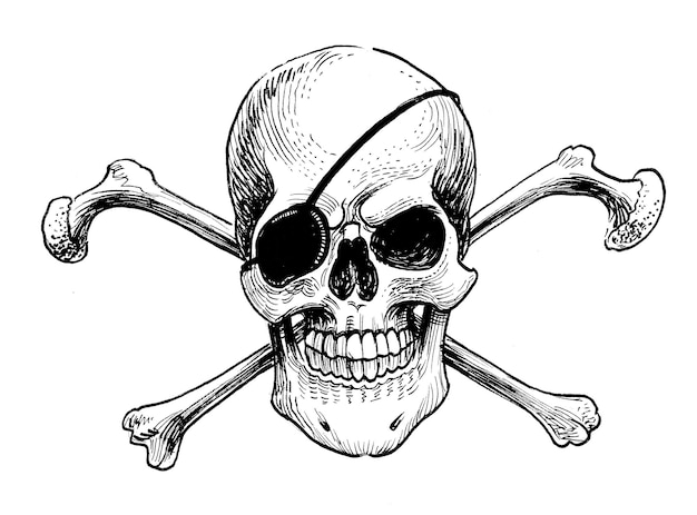 Photo a skull with a pirate hat and eye patch.