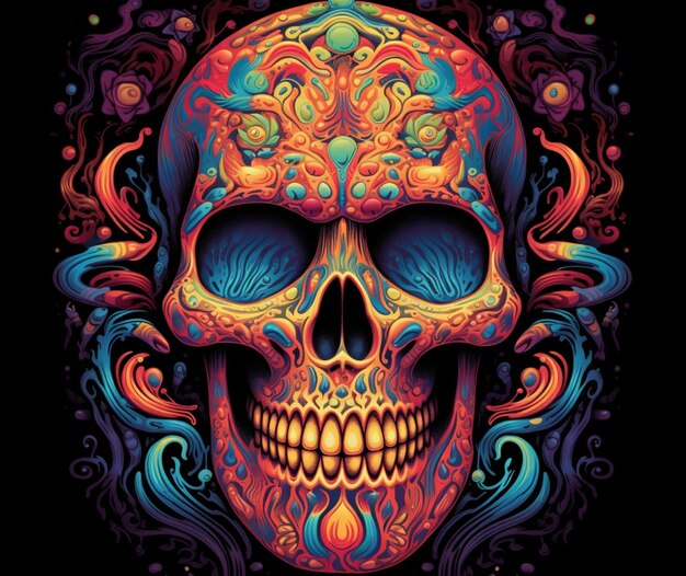 Skull with a psychedelic trippy pattern