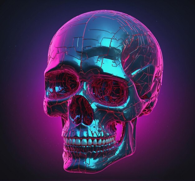 Photo a skull with a purple and blue face and glasses
