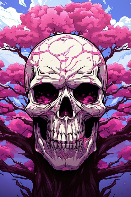 Photo a skull with purple eyes and a purple and pink skull on it