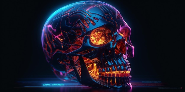 A skull with a purple glow on it